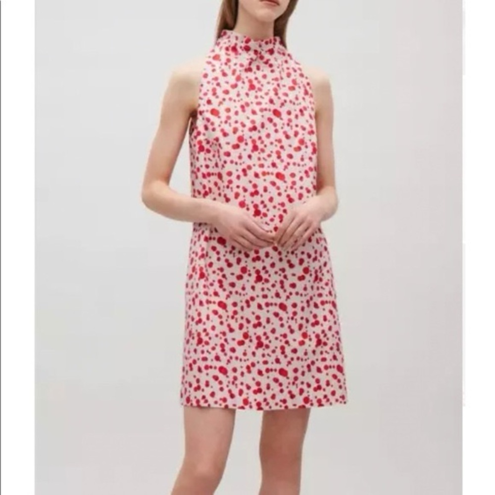 COS Modern Minimalist Polka Dot High Neck Stretch Cotton Dress EUC Size Small
